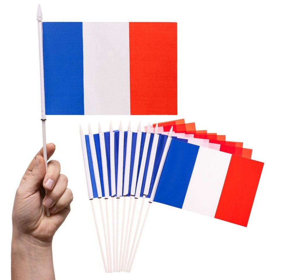 PHENO FLAGS Flagge Handfahne Frankreich Fähnchen Stockfahne Handflagge (10er Set zur Deko), Flaggen mit Stab Bild 3