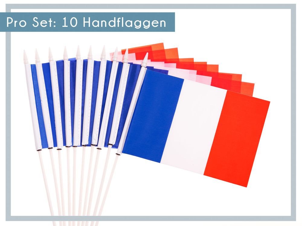 PHENO FLAGS Flagge Handfahne Frankreich Fähnchen Stockfahne Handflagge (10er Set zur Deko), Flaggen mit Stab Bild 5