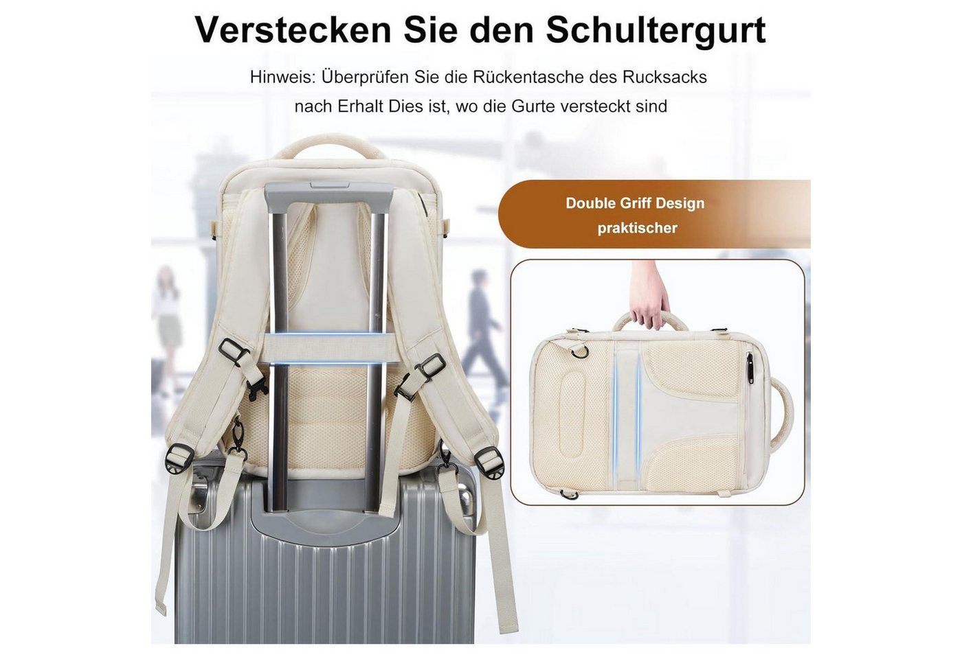 LuxusKollektion Handgepäck-Trolley Handgepäck Rucksack Damen 40x30x20 Ryanair 40x30x20cm Beige Bild 3