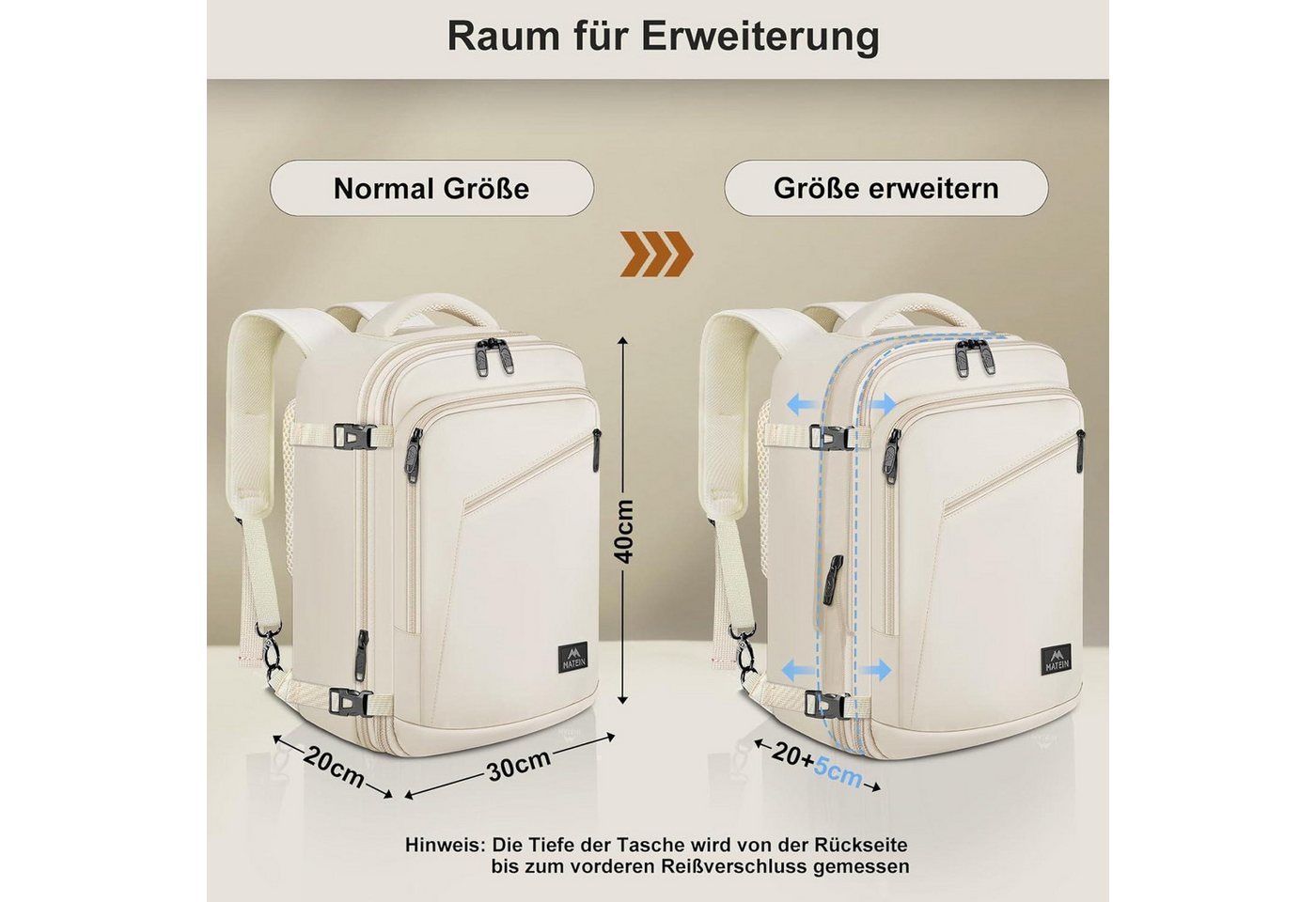 LuxusKollektion Handgepäck-Trolley Handgepäck Rucksack Damen 40x30x20 Ryanair 40x30x20cm Beige Bild 5