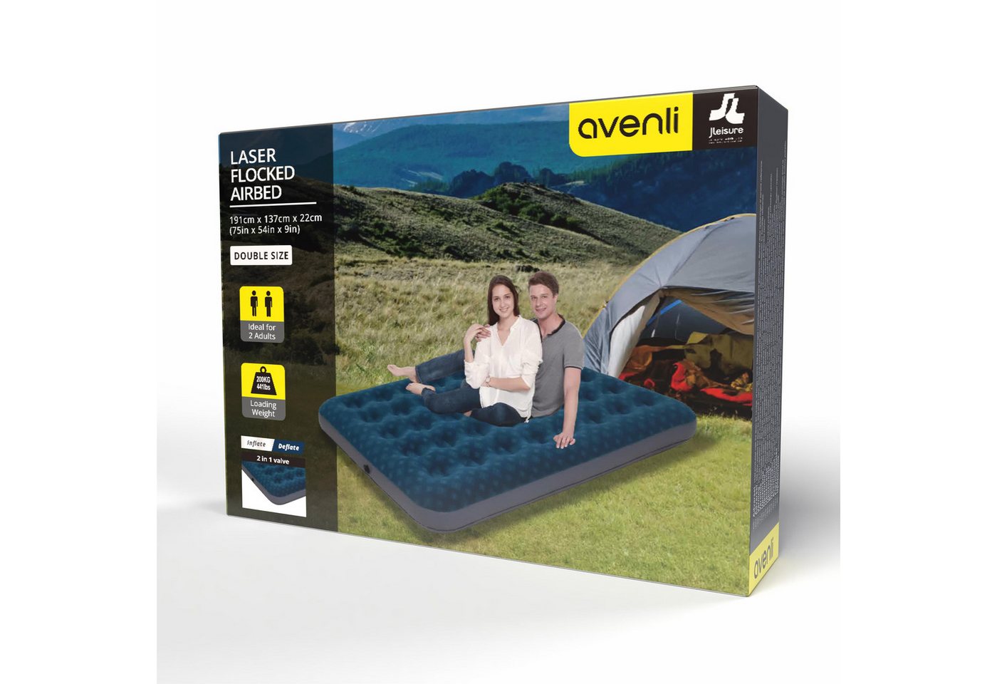 Avenli Luftmatratze Luftbett Camping für 1-2 Personen grün 191x137x22cm Double-Size, (aufblasbar Ideal als Reisebett oder Isomatte, 1-St., für Indoor und Outdoor mit beflockter Oberfläche), Campingmatratze ohne Pumpe Bild 3