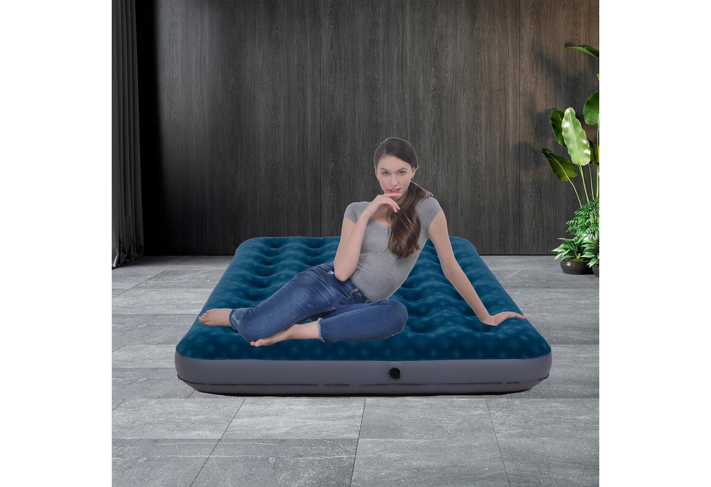 Avenli Luftmatratze Luftbett Camping für 1-2 Personen grün 191x137x22cm Double-Size, (aufblasbar Ideal als Reisebett oder Isomatte, 1-St., für Indoor und Outdoor mit beflockter Oberfläche), Campingmatratze ohne Pumpe Bild 5