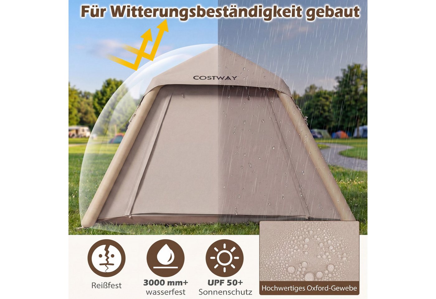 COSTWAY aufblasbares Zelt, Personen: 4, Campingzelt mit abnehmbarem Vordach Bild 2