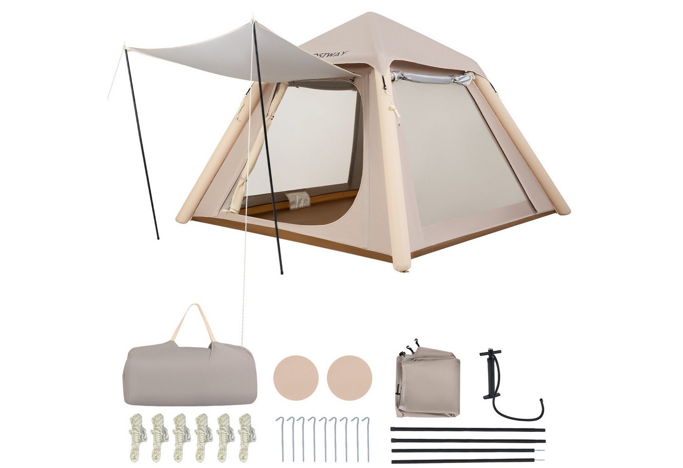 COSTWAY aufblasbares Zelt, Personen: 4, Campingzelt mit abnehmbarem Vordach Bild 3
