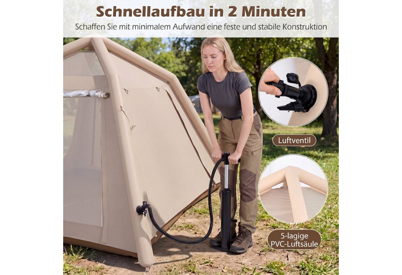 COSTWAY aufblasbares Zelt, Personen: 4, Campingzelt mit abnehmbarem Vordach Bild 5