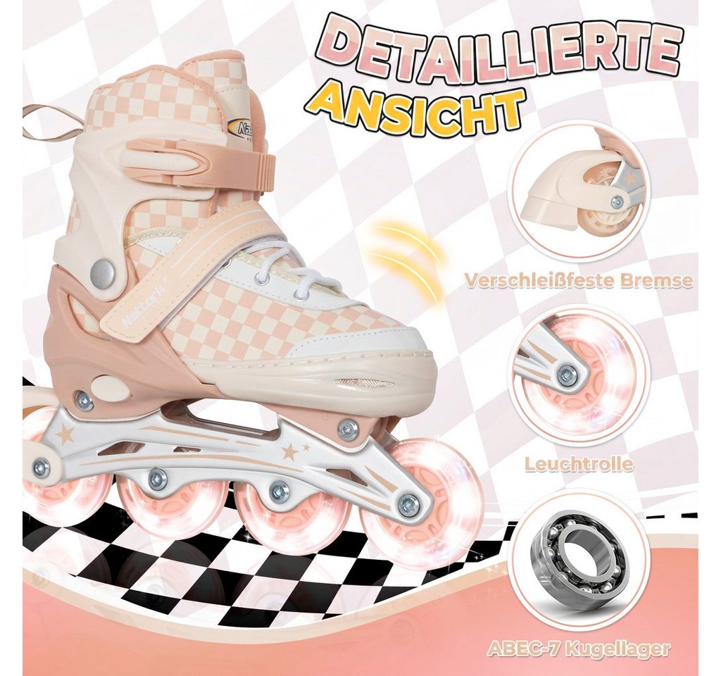 Nattork Inlineskates Kinder Inline-Skates für Mädchen und Jungen, größenverstellbar, Inliner mit leuchtenden Rollen, stabiler Unterstützung für Anfänger