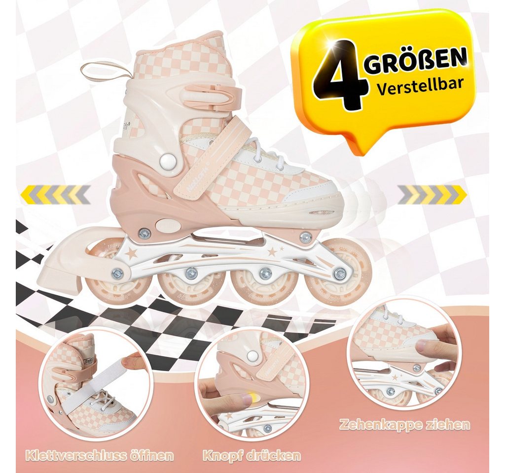 Nattork Inlineskates Kinder Inline-Skates für Mädchen und Jungen, größenverstellbar, Inliner mit leuchtenden Rollen, stabiler Unterstützung für Anfänger Bild 3