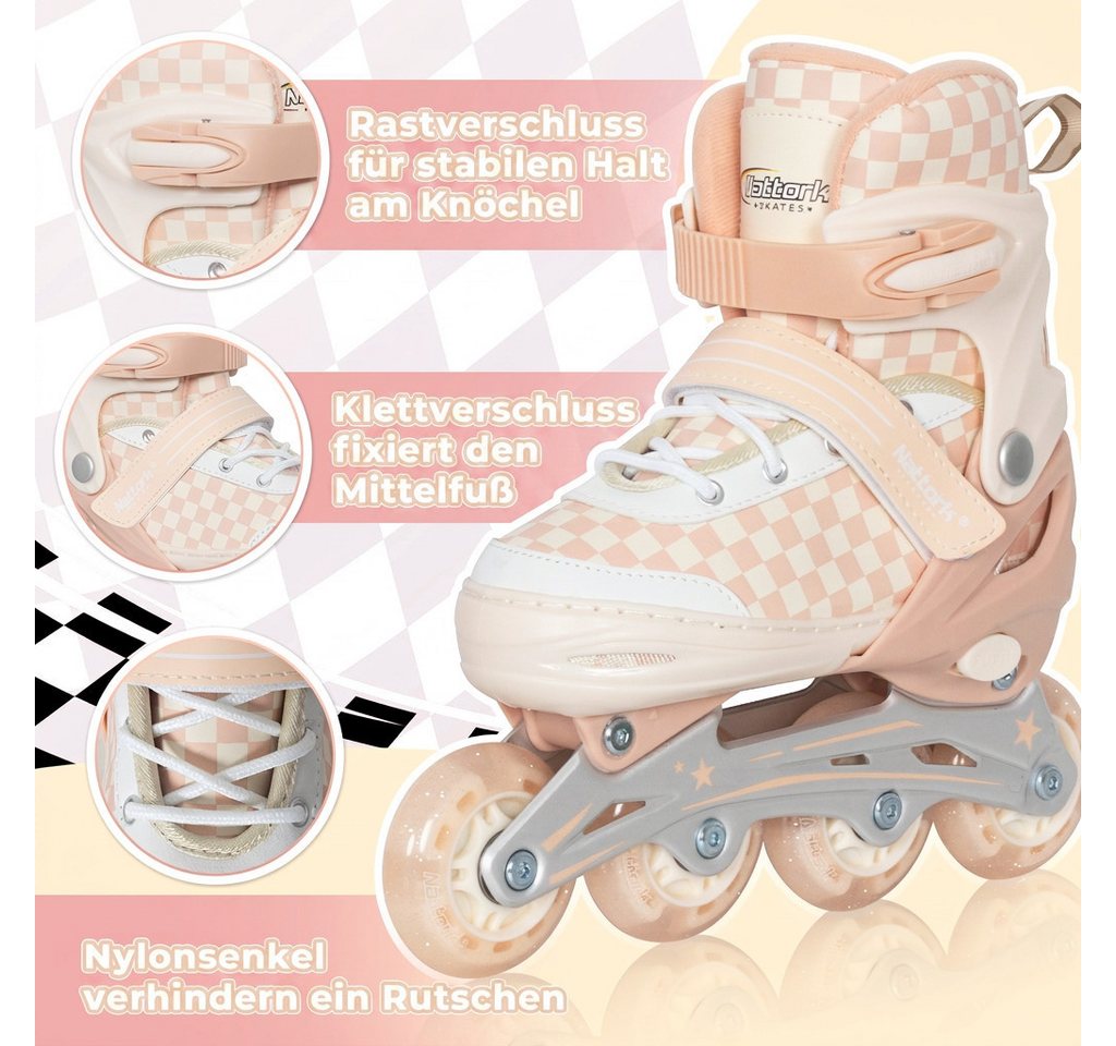 Nattork Inlineskates Kinder Inline-Skates für Mädchen und Jungen, größenverstellbar, Inliner mit leuchtenden Rollen, stabiler Unterstützung für Anfänger Bild 4