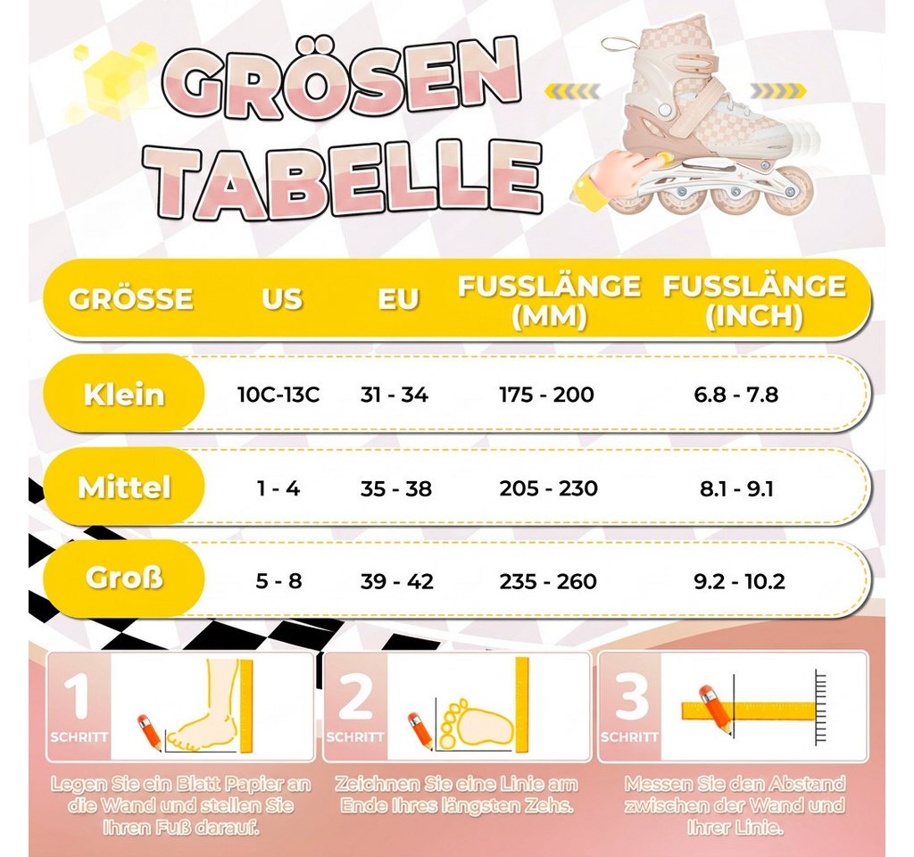 Nattork Inlineskates Kinder Inline-Skates für Mädchen und Jungen, größenverstellbar, Inliner mit leuchtenden Rollen, stabiler Unterstützung für Anfänger Bild 5