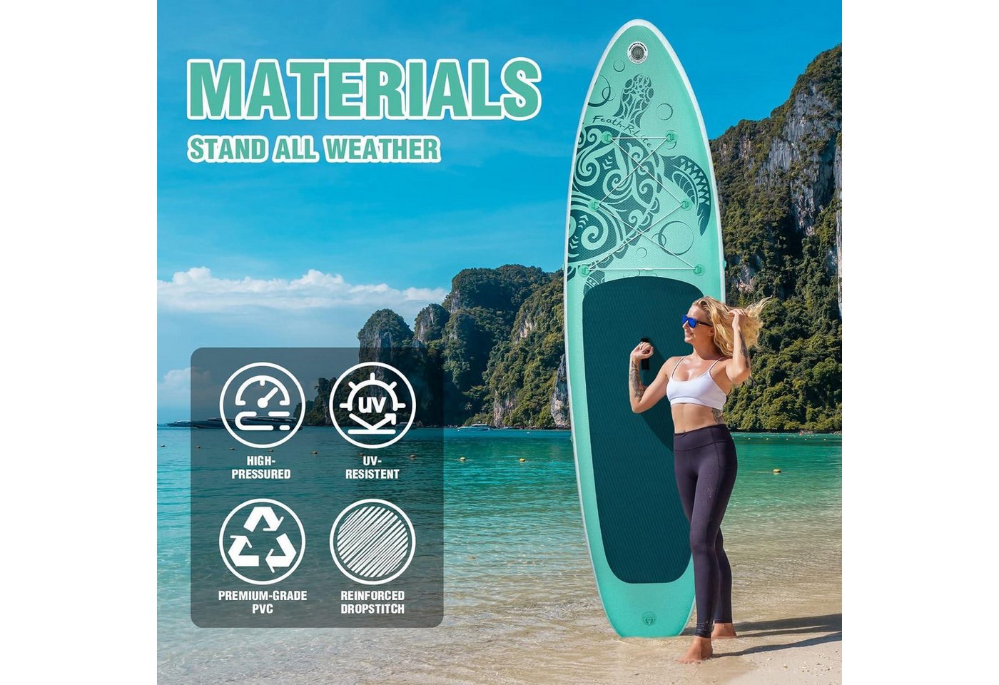 LuxusKollektion Inflatable SUP-Board Aufblasbares Paddle Board Stand Up Paddleboard SUP Zubehör Set Grün Bild 2