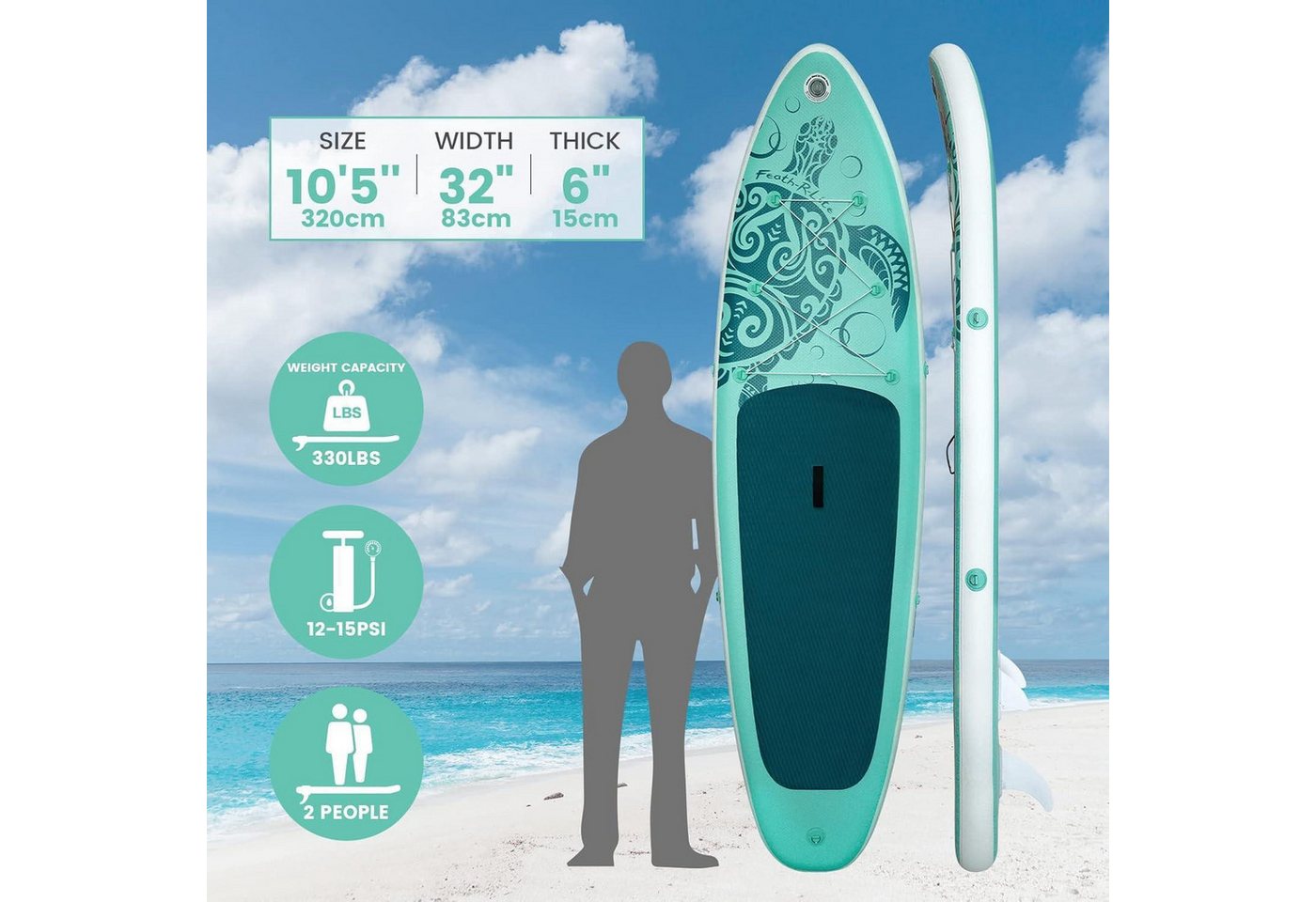 LuxusKollektion Inflatable SUP-Board Aufblasbares Paddle Board Stand Up Paddleboard SUP Zubehör Set Grün Bild 4