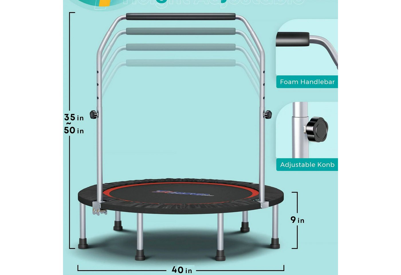 POPOLIC Fitnesstrampolin 121cm Stummes faltbares Trampolin,Übungs Fitness Trampolin, (1 tlg., für Kinder Erwachsene Innen-/Garten -Training Maxe Ladung 400 lbs), Fitness -Rebounder Trampolin Bonus Tragbeutel Mini Trampolin