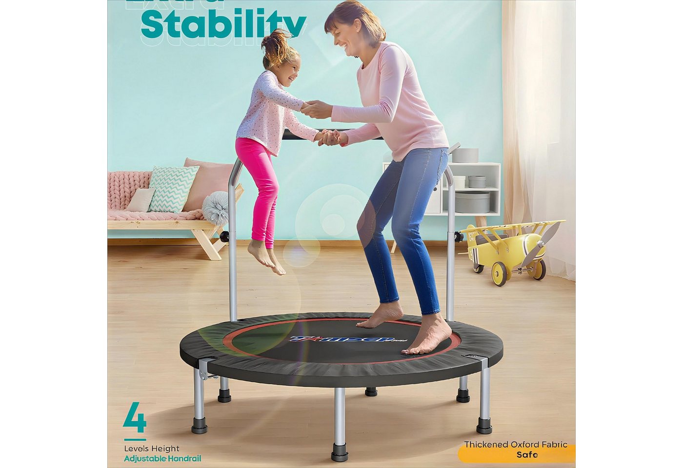 POPOLIC Fitnesstrampolin 121cm Stummes faltbares Trampolin,Übungs Fitness Trampolin, (1 tlg., für Kinder Erwachsene Innen-/Garten -Training Maxe Ladung 400 lbs), Fitness -Rebounder Trampolin Bonus Tragbeutel Mini Trampolin Bild 4