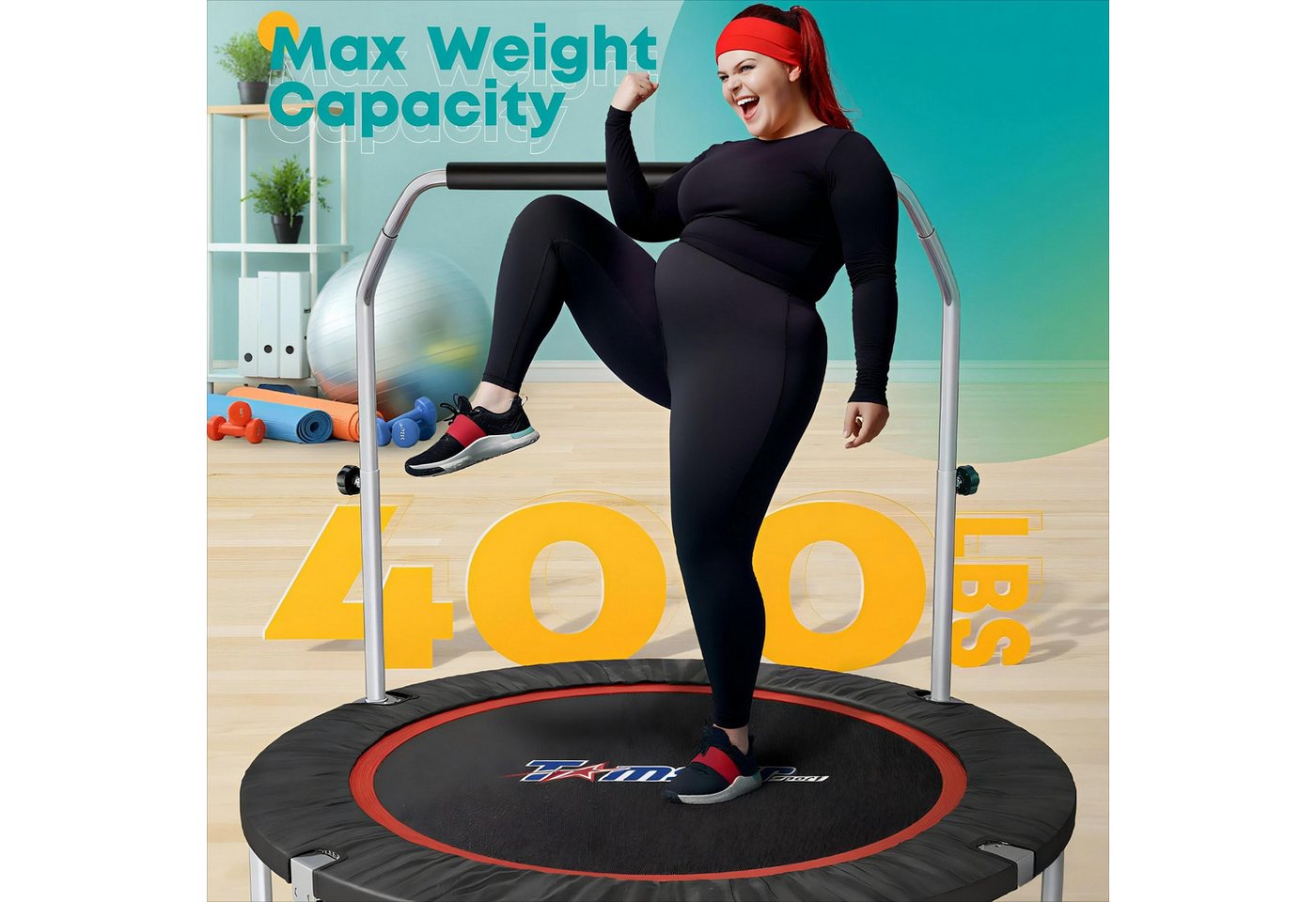 POPOLIC Fitnesstrampolin 121cm Stummes faltbares Trampolin,Übungs Fitness Trampolin, (1 tlg., für Kinder Erwachsene Innen-/Garten -Training Maxe Ladung 400 lbs), Fitness -Rebounder Trampolin Bonus Tragbeutel Mini Trampolin Bild 5