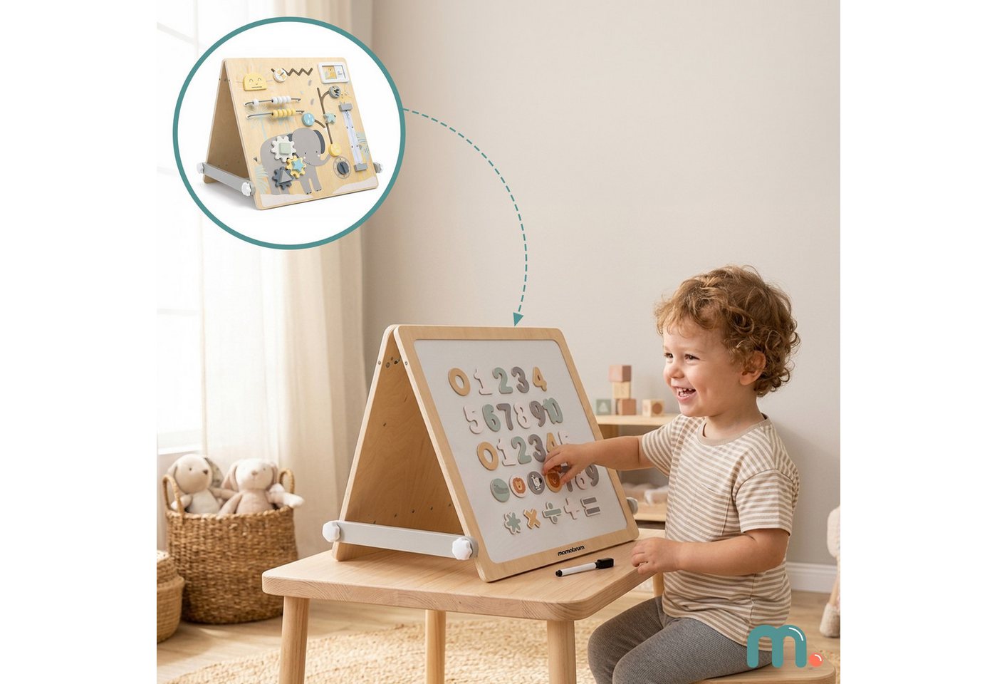 Mamabrum Kinderstaffelei Mamabrum Lernboard 2in1 Magnettafel Busy Board Holz Kinder