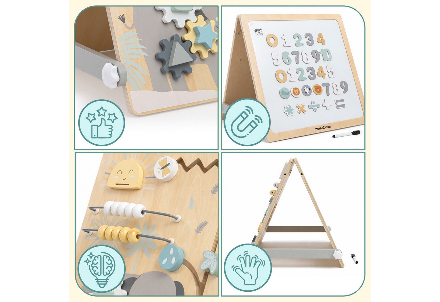 Mamabrum Kinderstaffelei Mamabrum Lernboard 2in1 Magnettafel Busy Board Holz Kinder Bild 5