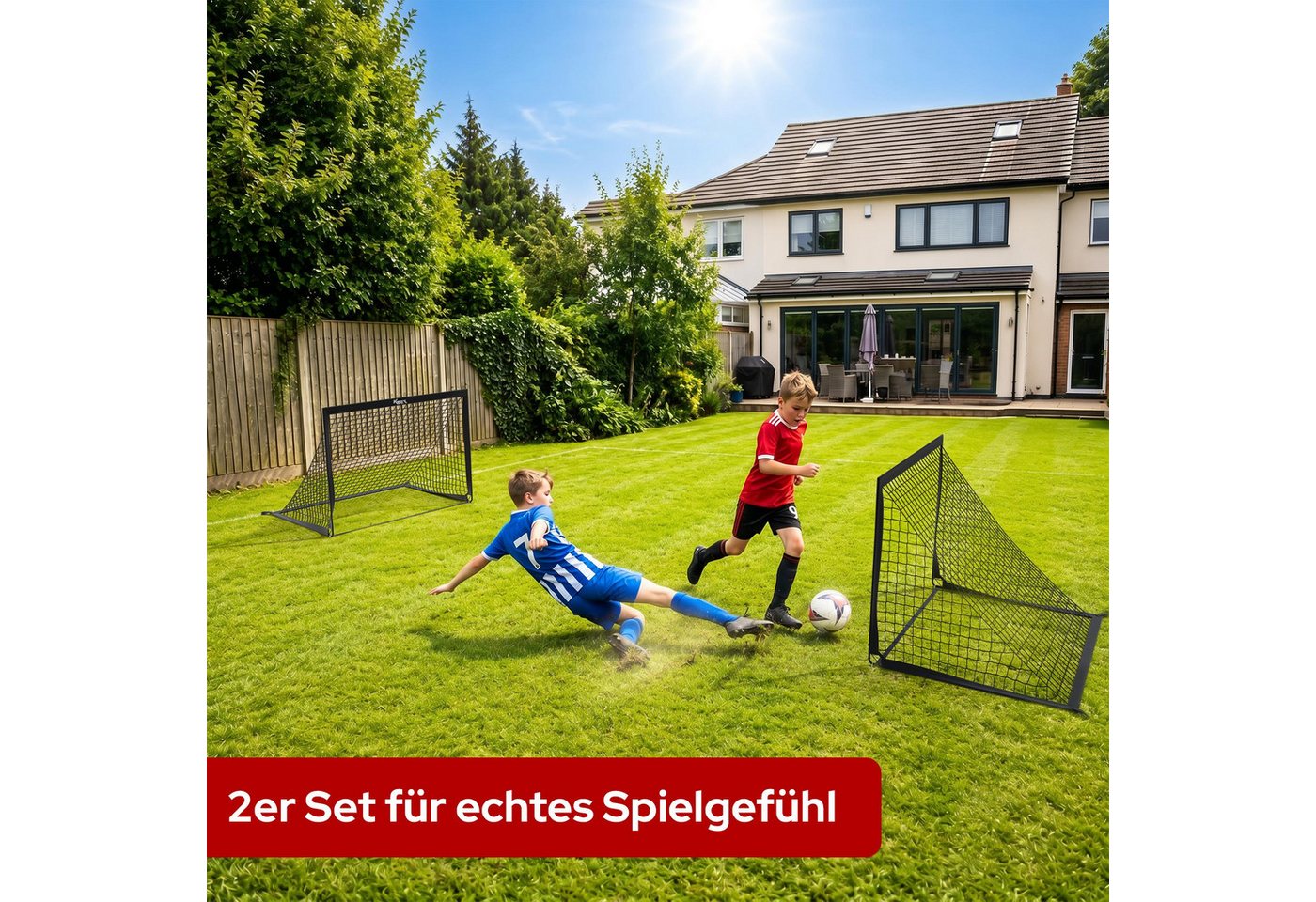 KM - Fit Fußballtor Fußballtor Set mit Zielscheiben, Bodenanker & Tasche 120x90 cm (Fußballtor Set 2er 120 x 90 cm), Schneller Aufbau, Werkzeuglose Montage, Tragbar, Wetterfest Bild 2