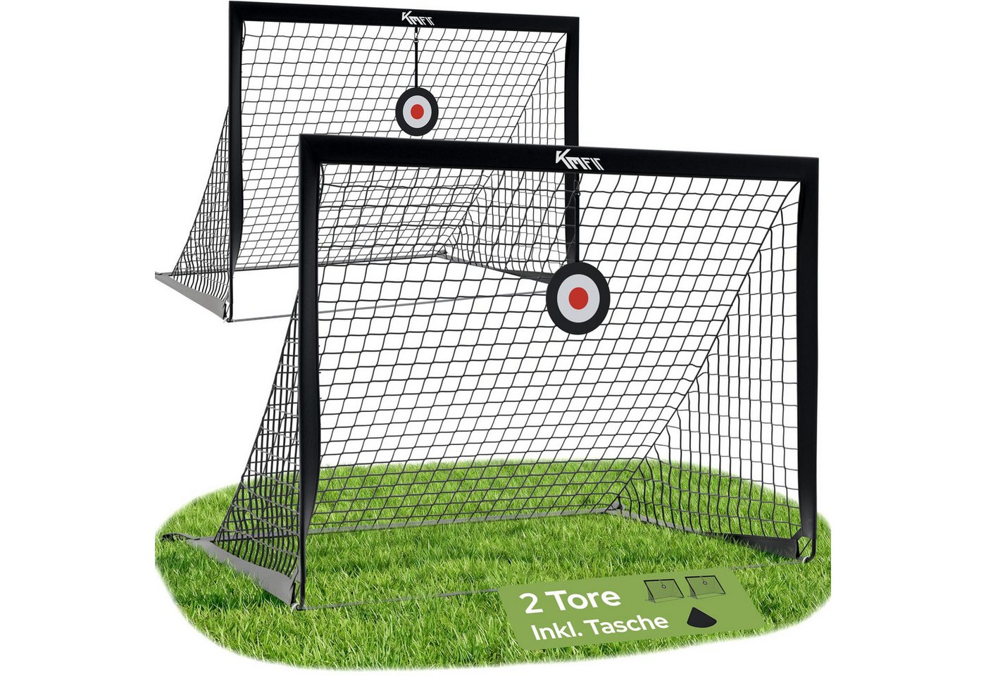 KM - Fit Fußballtor Fußballtor Set mit Zielscheiben, Bodenanker & Tasche 120x90 cm (Fußballtor Set 2er 120 x 90 cm), Schneller Aufbau, Werkzeuglose Montage, Tragbar, Wetterfest Bild 4