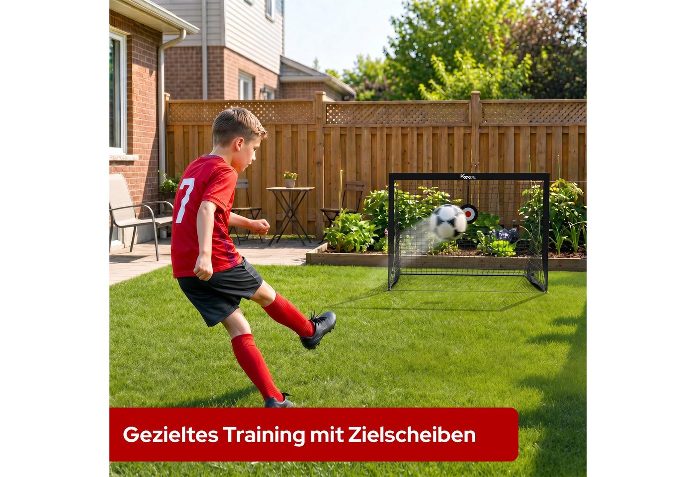 KM - Fit Fußballtor Fußballtor Set mit Zielscheiben, Bodenanker & Tasche 120x90 cm (Fußballtor Set 2er 120 x 90 cm), Schneller Aufbau, Werkzeuglose Montage, Tragbar, Wetterfest Bild 5