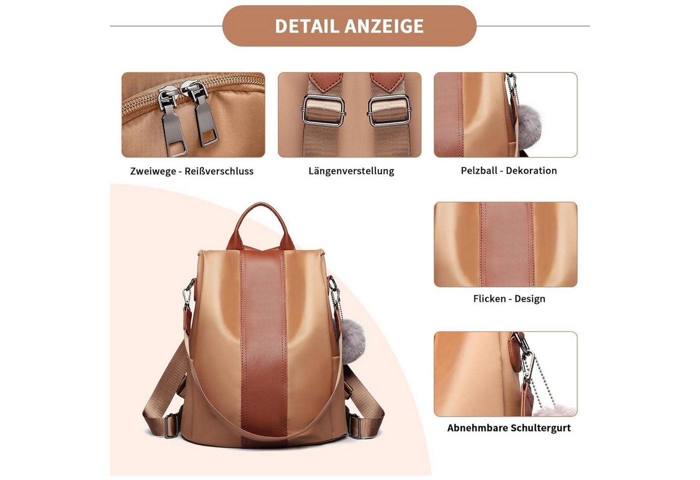 LuxusKollektion Cityrucksack Damen Rucksack Klein Anti diebstahl Schultertasche 2 in 1 Daypack Bild 2