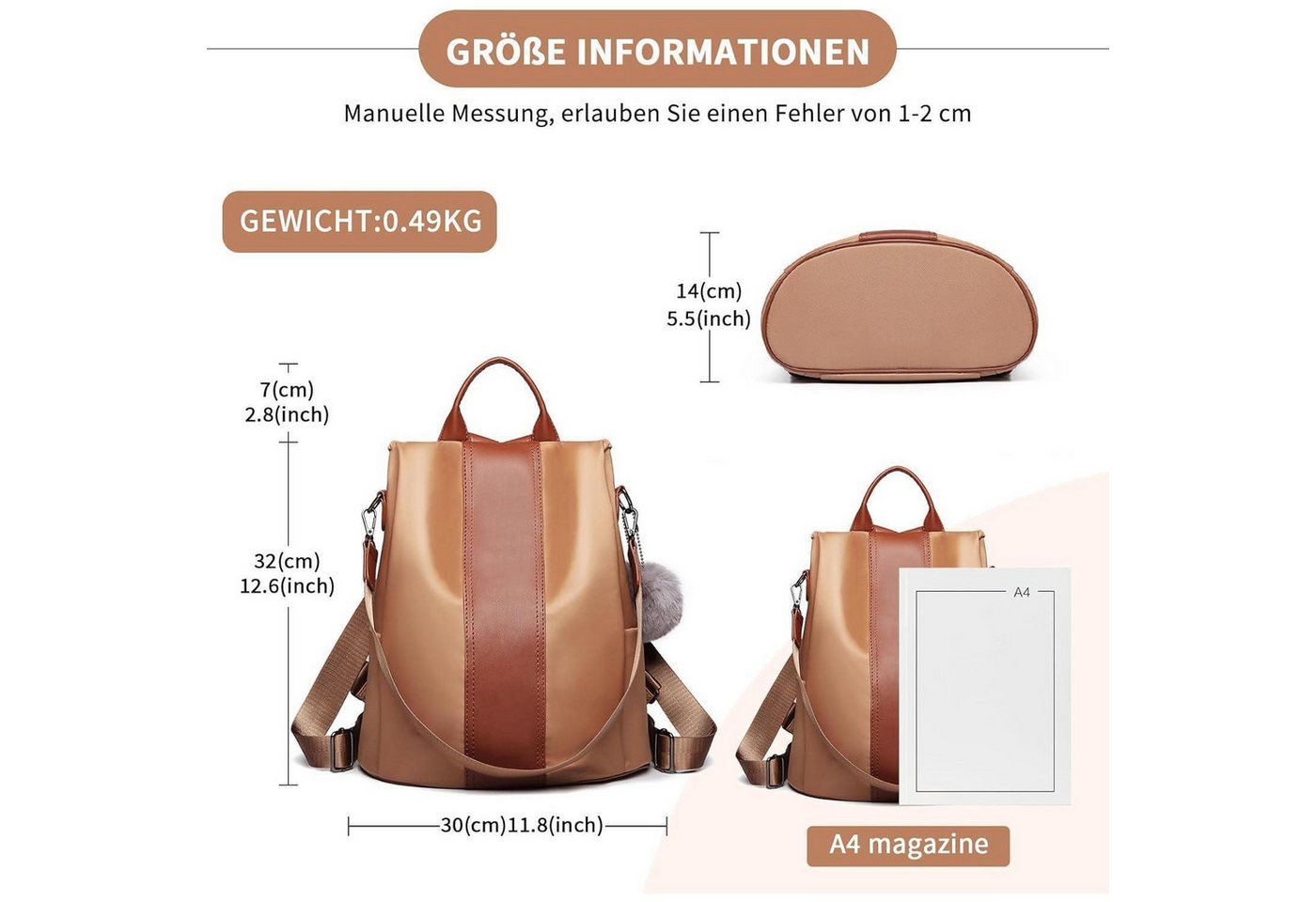 LuxusKollektion Cityrucksack Damen Rucksack Klein Anti diebstahl Schultertasche 2 in 1 Daypack Bild 3