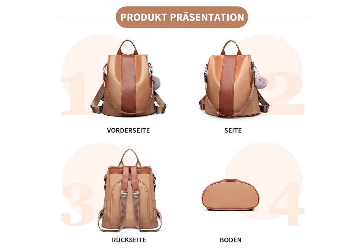 LuxusKollektion Cityrucksack Damen Rucksack Klein Anti diebstahl Schultertasche 2 in 1 Daypack Bild 5