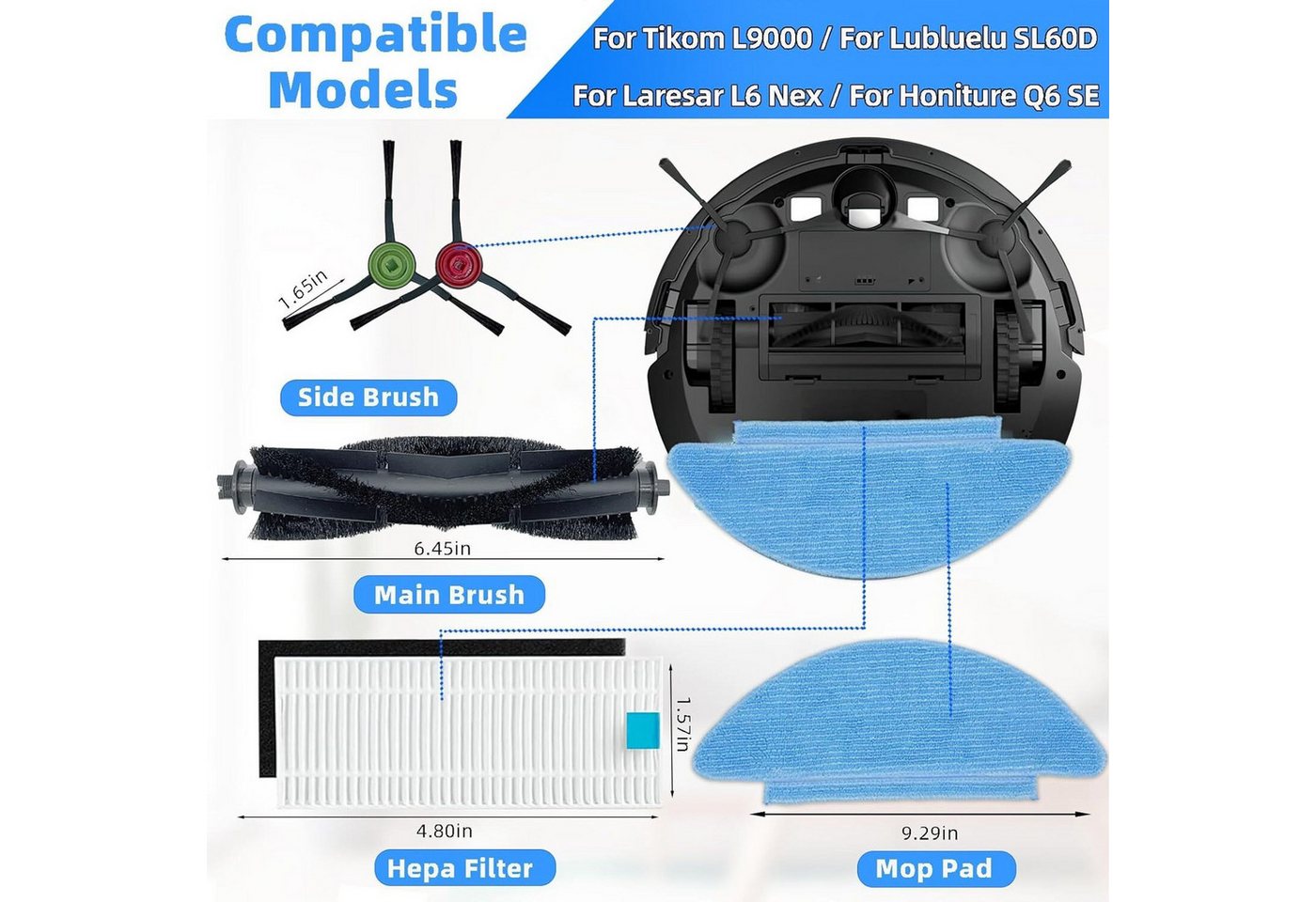 FELIXLEO Staubsaugerzubehörtasche Zubehoer Ersatzteile Set fuer Tikom L9000 Lubluelu SL60D HONITURE SE (1-tlg) Bild 3