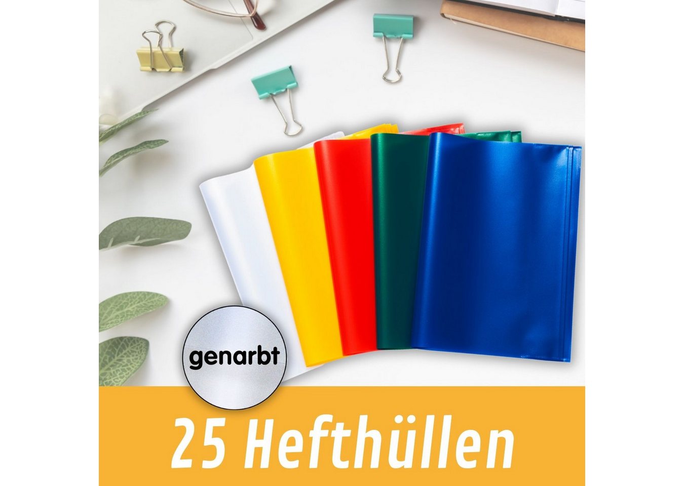 perfect line Schulheft 25 Hefthüllen DIN A4 bunt, 5 Farben, genarbt, 90 my, PP, dokumentenecht, Made in EU Bild 2