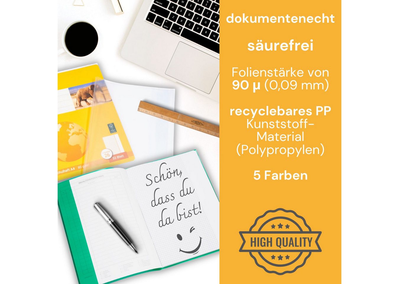 perfect line Schulheft 25 Hefthüllen DIN A4 bunt, 5 Farben, genarbt, 90 my, PP, dokumentenecht, Made in EU Bild 5