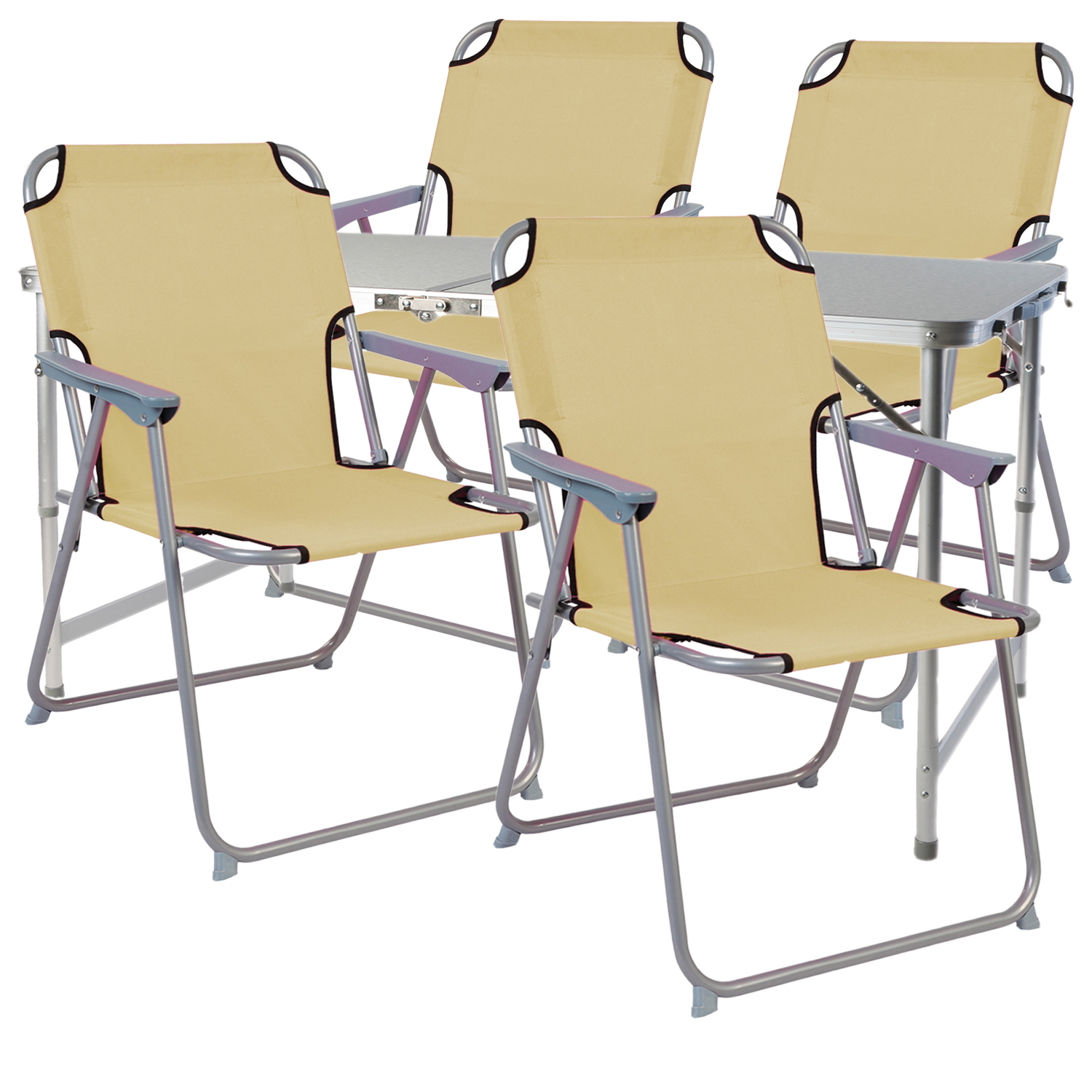 Inda-exclusiv - 5-teiliges Campingmöbel Set 120x60x58/70cm Beige-dmc330872+4xdpo2600b