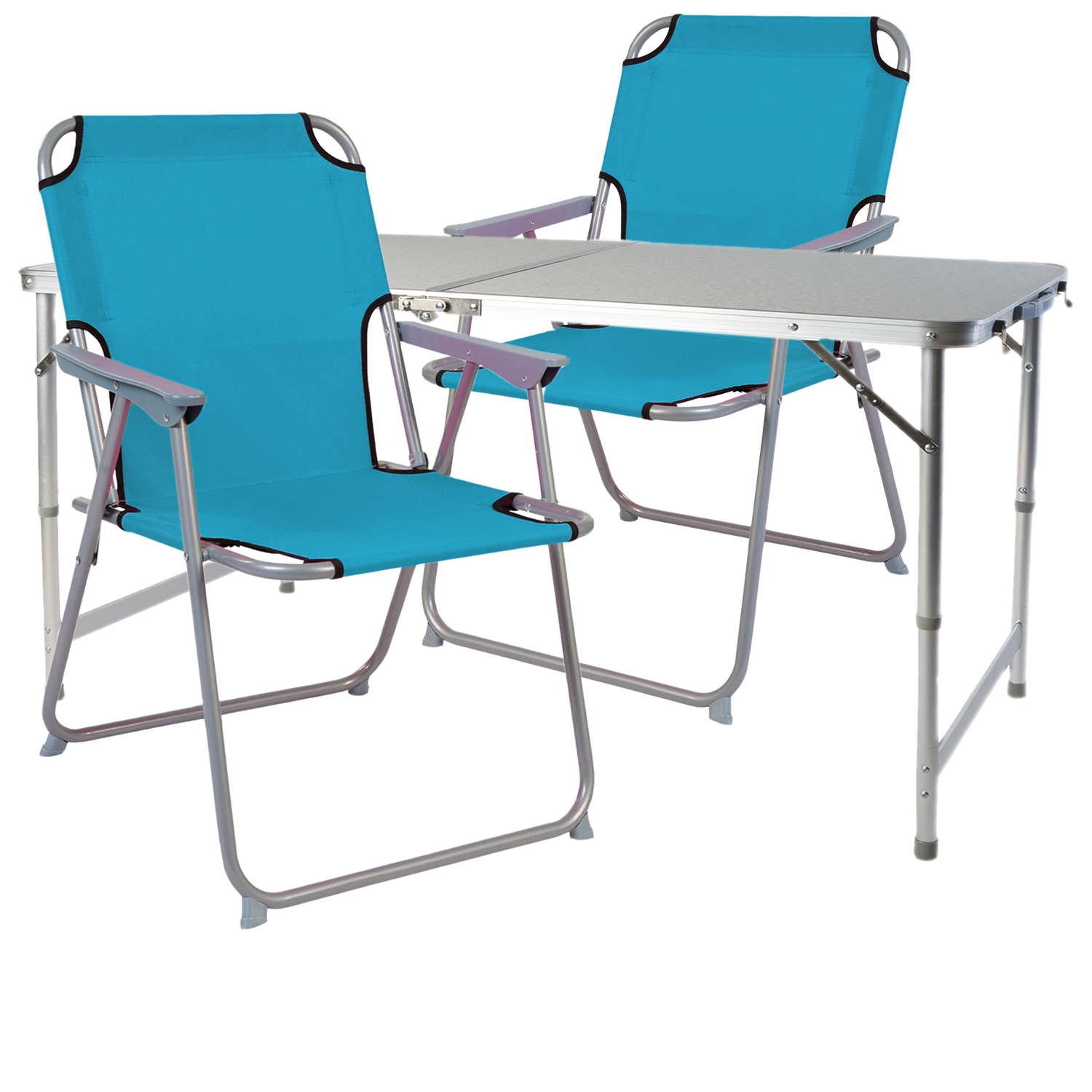 Inda-exclusiv - 3-teiliges Campingmöbel Set 120x60x58/70cm Petrol-dmc330872+2xdpo2600p