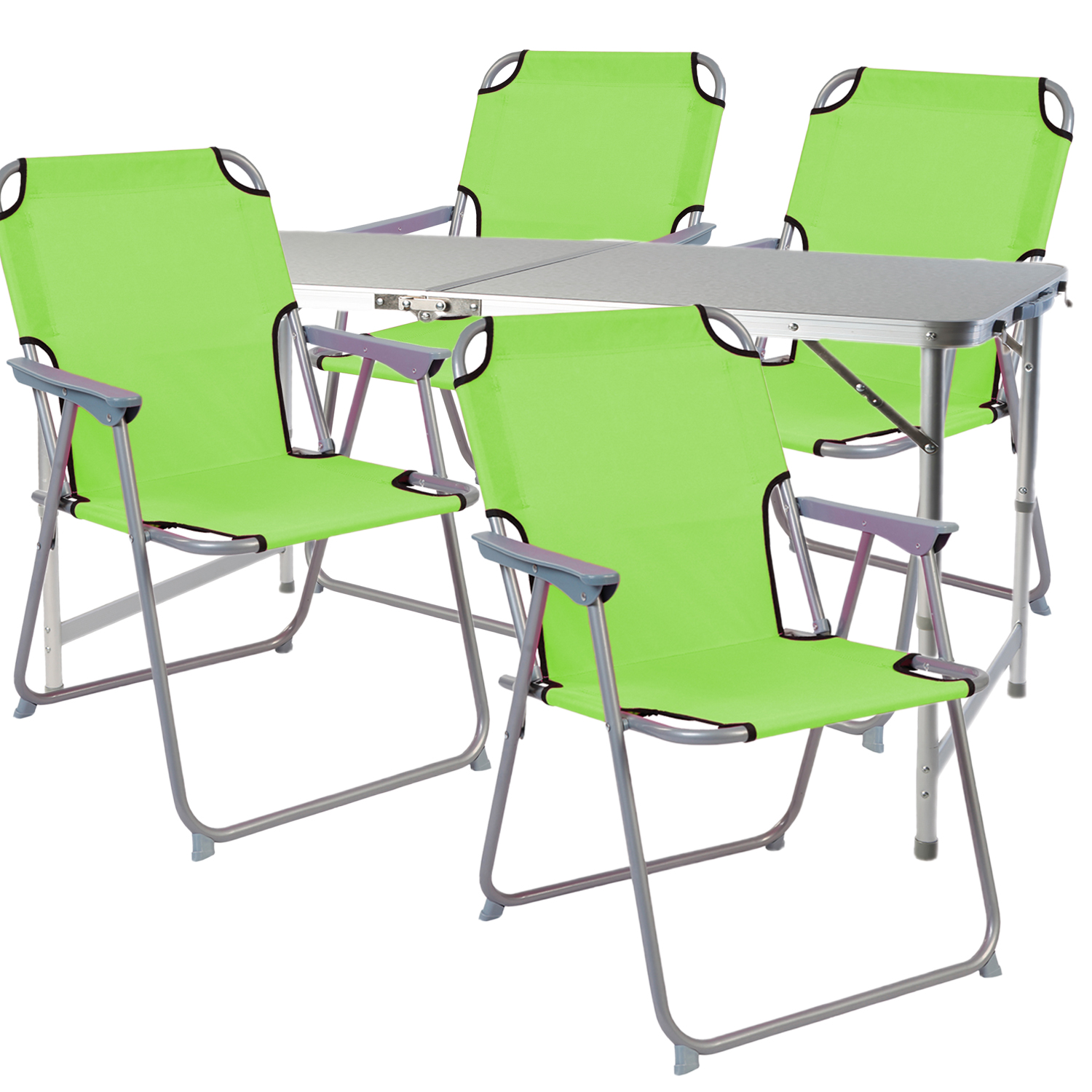 Inda-exclusiv - 5-teiliges Campingmöbel Set 120x60x58/70cm Limegrün-dmc330872+4xdpo2600lg