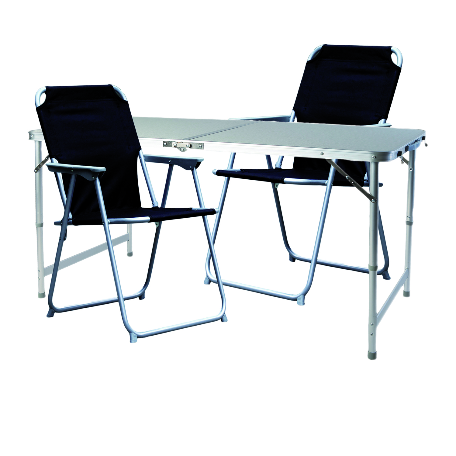 Inda-exclusiv - 3-teiliges Campingmöbel Set 120x60x58/70cm Schwarz-dmc330872+2xdpo2600s