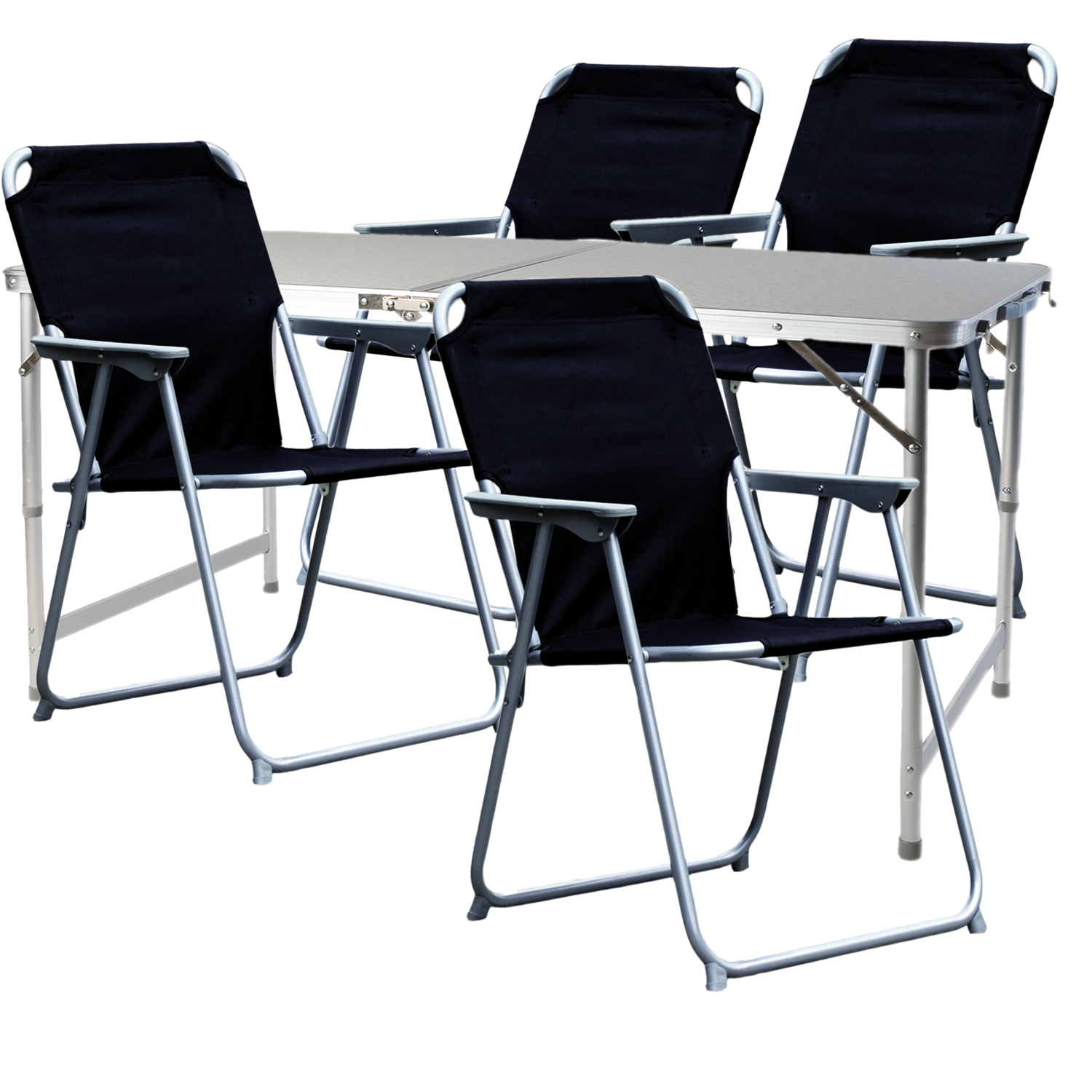 Inda-exclusiv - 5-teiliges Campingmöbel Set 120x60x58/70cm Schwarz-dmc330872+4xdpo2600s