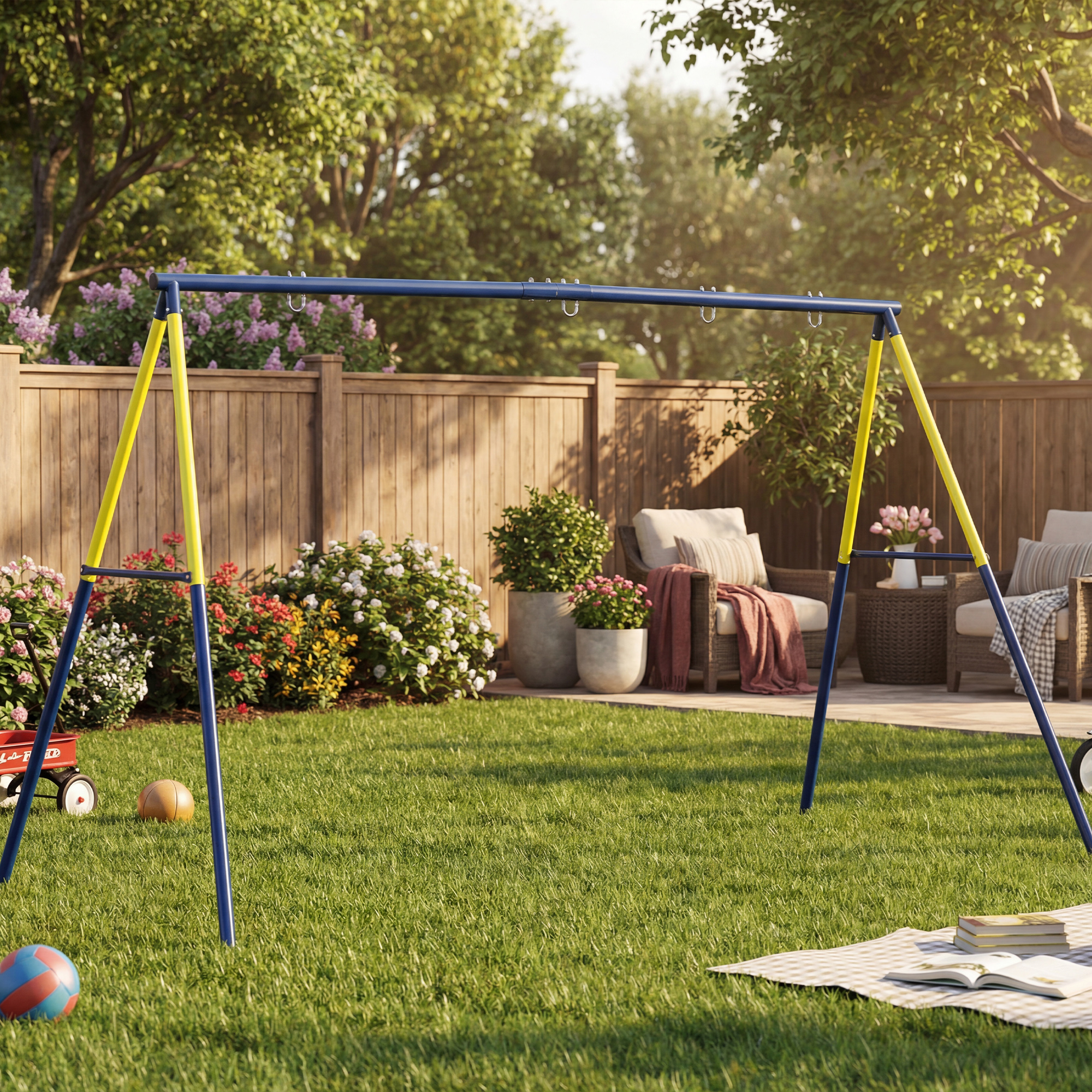 Gartenschaukelgestell Aus Stahl Für Kinder Von 3–8 Jahren, 4 Haken, 260 X 160 X 178 Cm, Blau