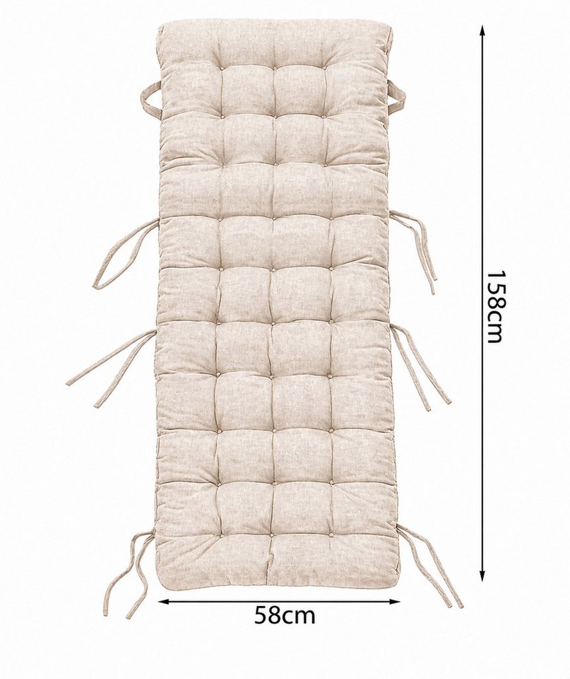 Kissen Auflage Für Liegestuhl 157x57x10cm Creme – Hochwertige Gartenliege Auflage Mit 24kg Schaumfüllung, Uv-beständiger Olefin Bezug, Formstabil & Verschleißfest, Mit Befestigungsgurten Bild 2