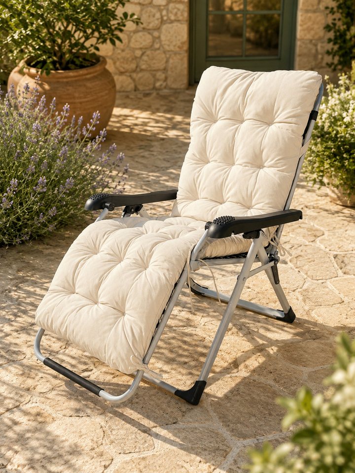 Kissen Auflage Für Liegestuhl 157x57x10cm Creme – Hochwertige Gartenliege Auflage Mit 24kg Schaumfüllung, Uv-beständiger Olefin Bezug, Formstabil & Verschleißfest, Mit Befestigungsgurten Bild 3