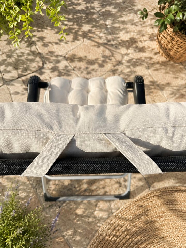 Kissen Auflage Für Liegestuhl 157x57x10cm Creme – Hochwertige Gartenliege Auflage Mit 24kg Schaumfüllung, Uv-beständiger Olefin Bezug, Formstabil & Verschleißfest, Mit Befestigungsgurten Bild 4