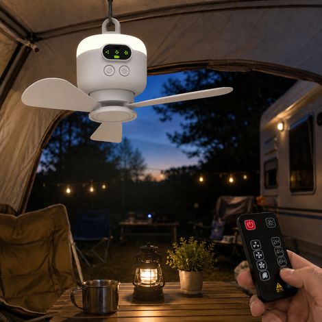 Rosnek 840490001 Tragbarer Deckenventilator Mit Led-licht, 27 Cm, 8000 Mah Akku, Grau