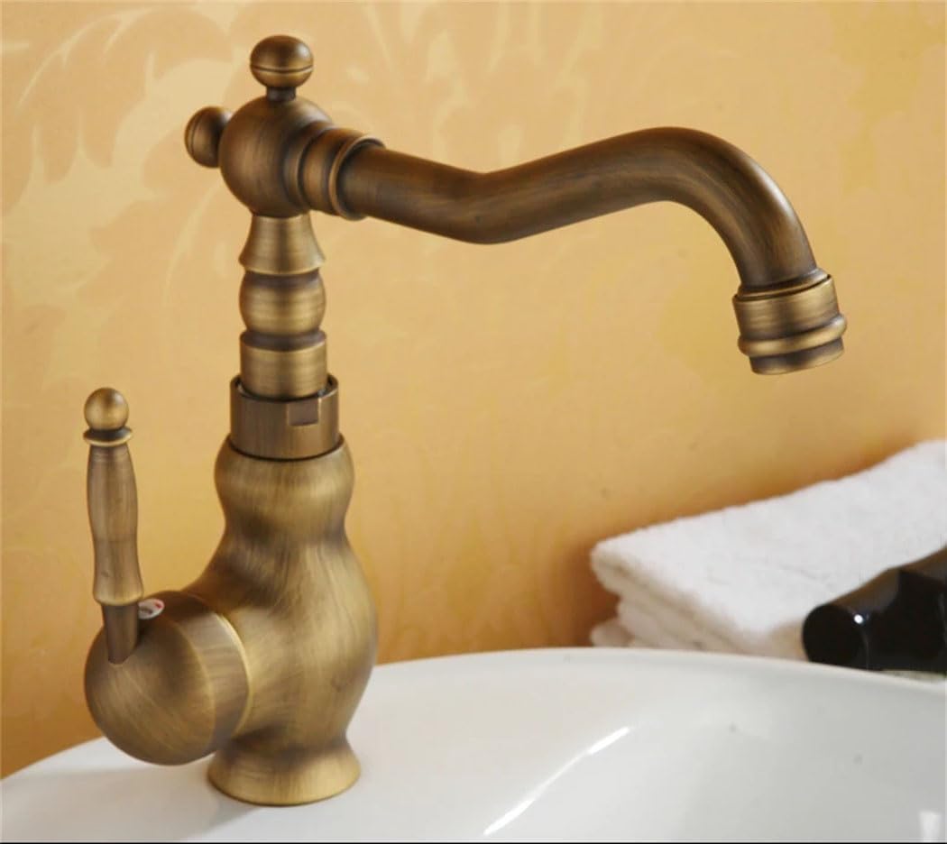 Robinet De Lavabo, Robinet De Lavabo En Bronze Antique, Robinet À Levier Unique, Eau Chaude Et Froide