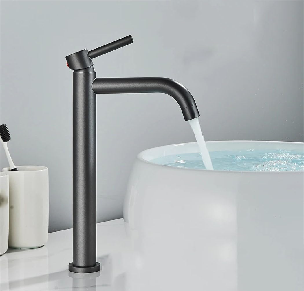 Robinet De Lavabo En Noir Mat-gris, Robinet De Lavabo À Levier Unique À Montage En Surface, Grand Mitigeur Pour Eau Chaude Et Froide