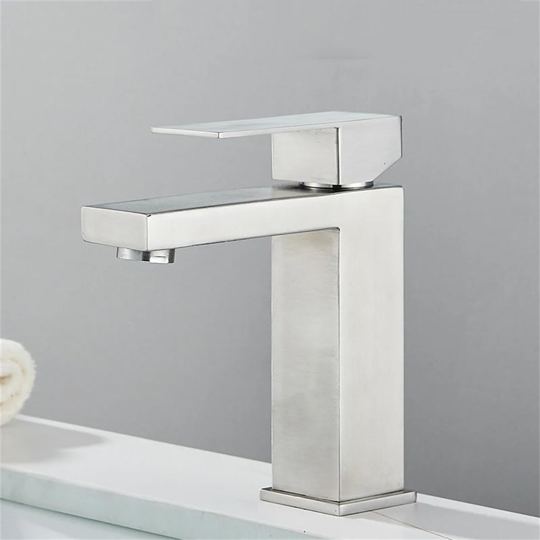 Robinet De Lavabo Carré En Noir Mat, Lavabo En Acier Inoxydable, Mélangeur Pour Eau Chaude Et Froide, Robinet De Lavabo