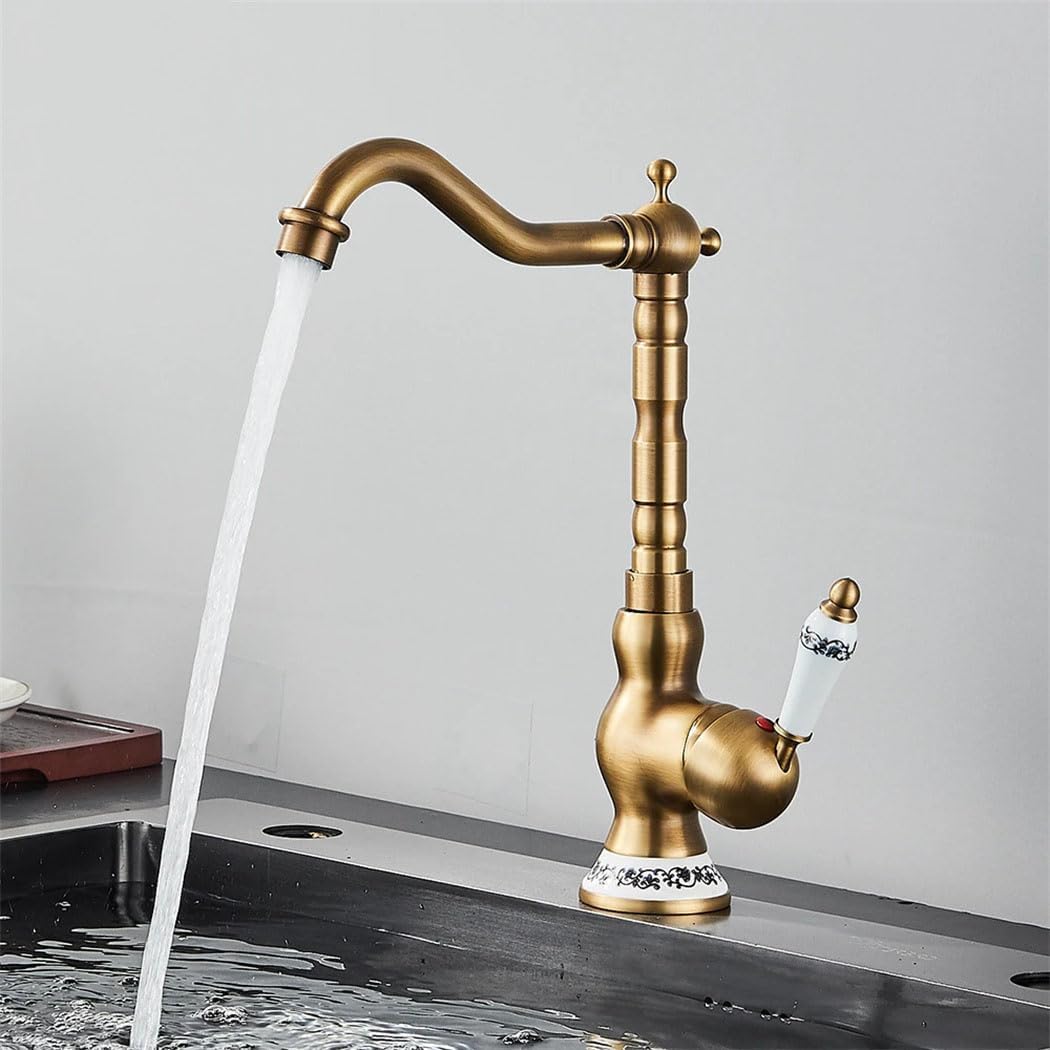 Robinet De Salle De Bain En Laiton Antique, Bec Pivotant, Mitigeur, Salle De Bain, Cuisine, Robinet De Lavabo, Mitigeurs