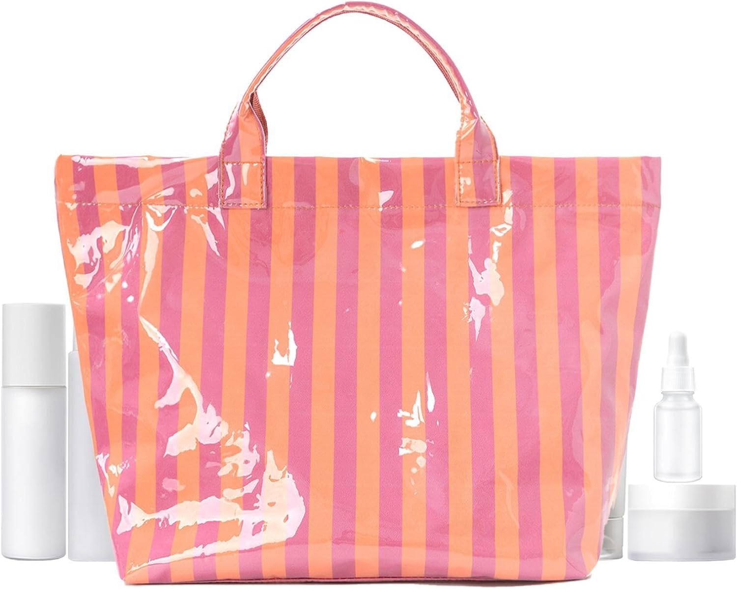 Wasserdichte Einkaufstasche, Gestreifte Tragetasche, Geräumige Aufbewahrungstasche, Leichte, Glänzende Schultertasche, Lässiges Sommerdesign, Ideal Für Schule, Büro Und Schwimmbad