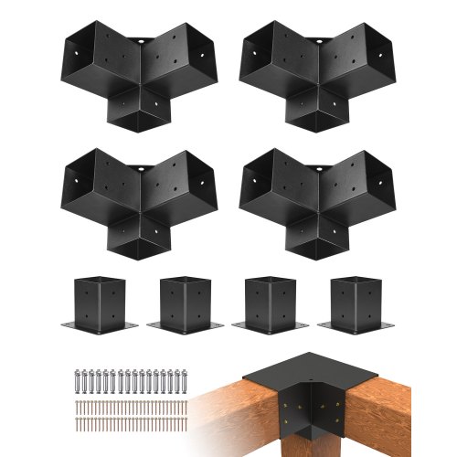 Pfostenverbinder, Pfostennecke Passend Für 92 X 92 Mm Pfosten, 4-teilige 3-wege-eckhalterungen Mit Pfostenträger, Pergola-halterungen Set, Ideal Für Pavillons, Terrassenpergolen
