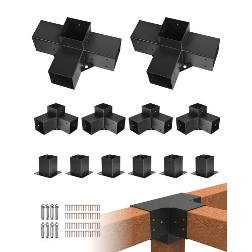 Pfostenverbinder, Pfostennecke Für Posten Mit Einer Innengröße Von 92x92 Mm, 3-wege- (4 Stk.) & 4-wege- (2 Stk.) Pavillon-halterungen Mit 6 Pfostenträger, Für Pergolen, Pavillons