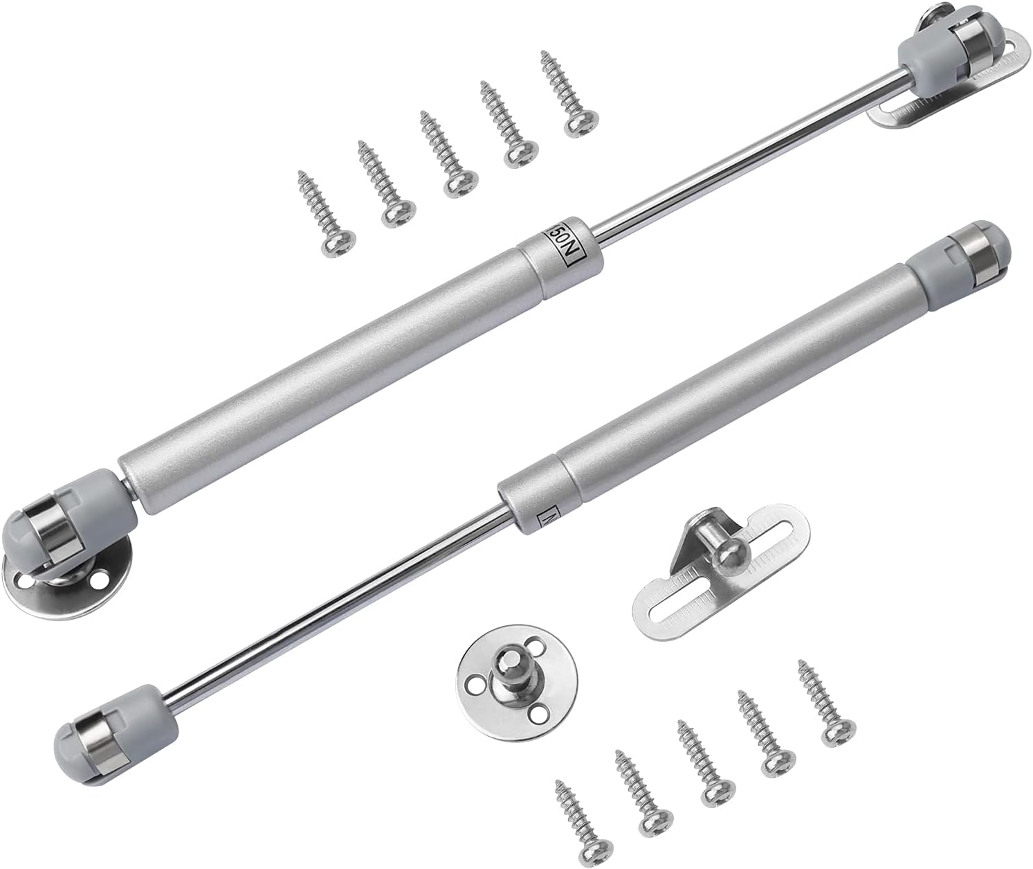 Ensemble De 2 Vérins À Gaz (100 N) Incluant Des Vis, Des Charnières À Fermeture Douce Pour Armoires De Cuisine, Des Charnières Robustes, Des Supports De Levage, Couleur Argent.