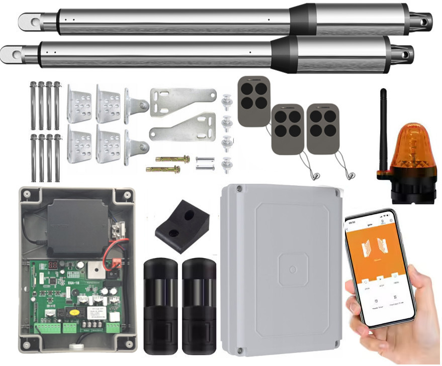 Set Für Zweiflügeliges Tor De250 2x2,5m 400kg Wi-fi Lichtschranke 3x Fernbedienung