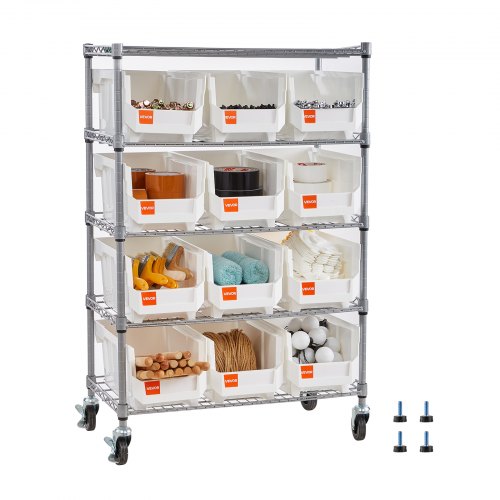 Standregal, Lagerregal Mit 5 Ebenen & 12 Stapelboxen, Regalsystem Mit Rollen, Mobile Werkzeugaufbewahrung Für Garage, Lager, Büro, Restaurant, Klassenzimmer, Küche