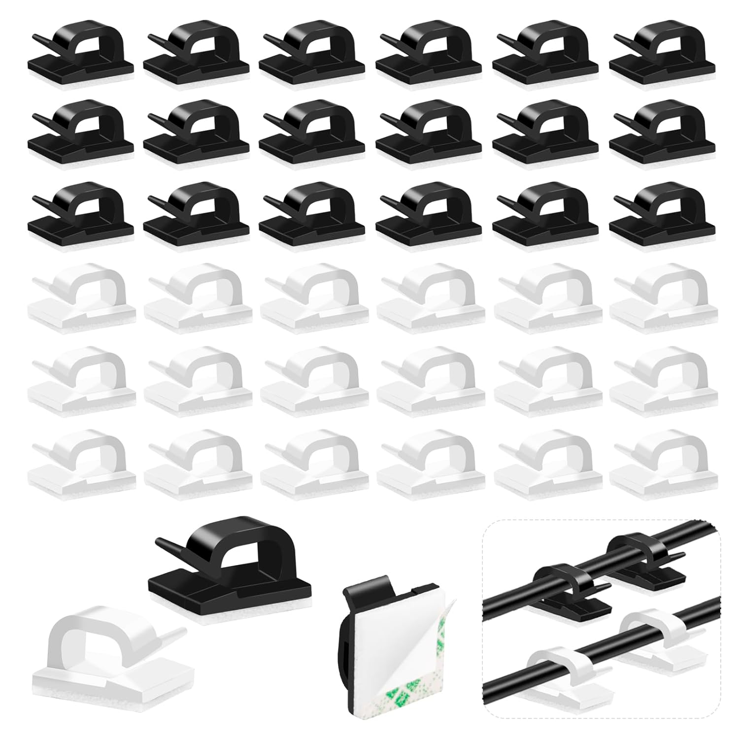Lamicall – 80 Clips De Câble Autocollants – Clips De Câble – Support Mural Autocollant Pour Câbles De 2 À 4 Mm De Diamètre – Clips De Finition Pour Câbles D'Alimentation, Câbles De Chargement Usb Et G
